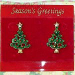 Серьги-гвоздики "Зеленая елочка" цвет золота/эмаль/стразы (США)