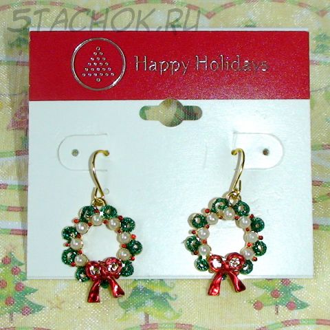 Серьги "Новогодняя гирлянда" цвет золота/эмаль/стразы (США)