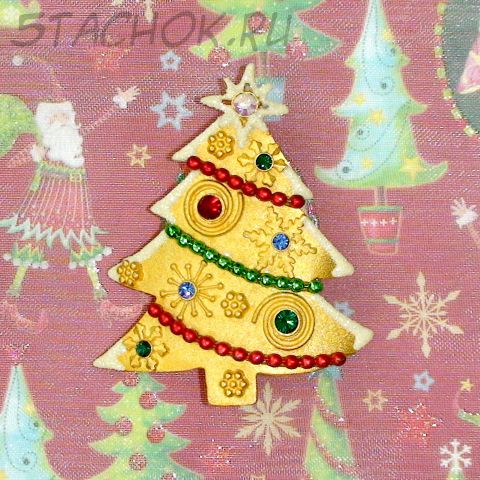 Брошь "Елочка" в цвете золота/эмаль/стразы (KC США)