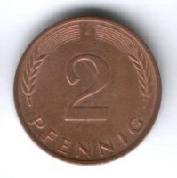 2 пфеннига 1980 г. Германия ФРГ