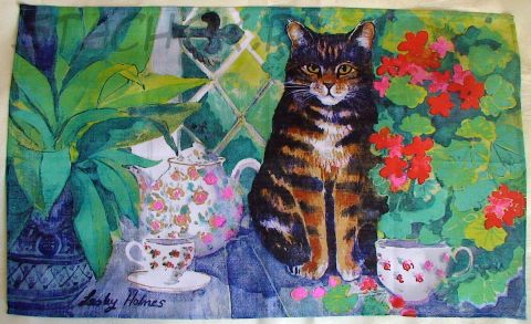 Коллекционное-полотенце-панно "Кошечка и цветы"