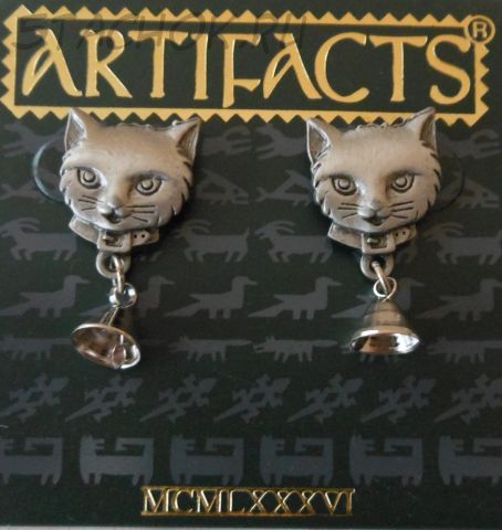 Серьги-гвоздики "Кошечки с колокольчиками" под олово (бесплатная доставка из США)