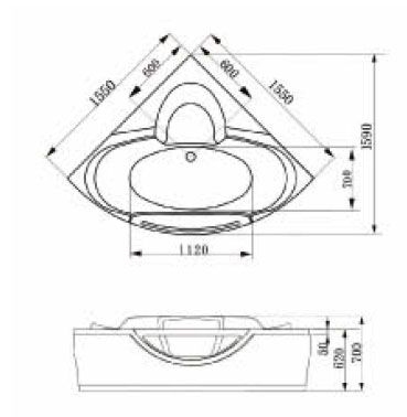 Стеклянная ванна Gemy G9025 II K 155x155 схема 2