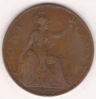 1 пенни 1922 г. Англия