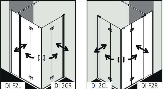Душевая кабина Kermi Diga угловой монтаж DI F2R/L схема 2