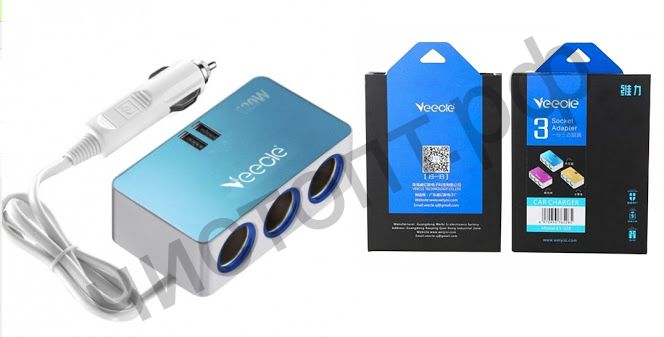 Разветвитель прикуривателя VEECLE KY-528 (3 выхода +2*USB) провод