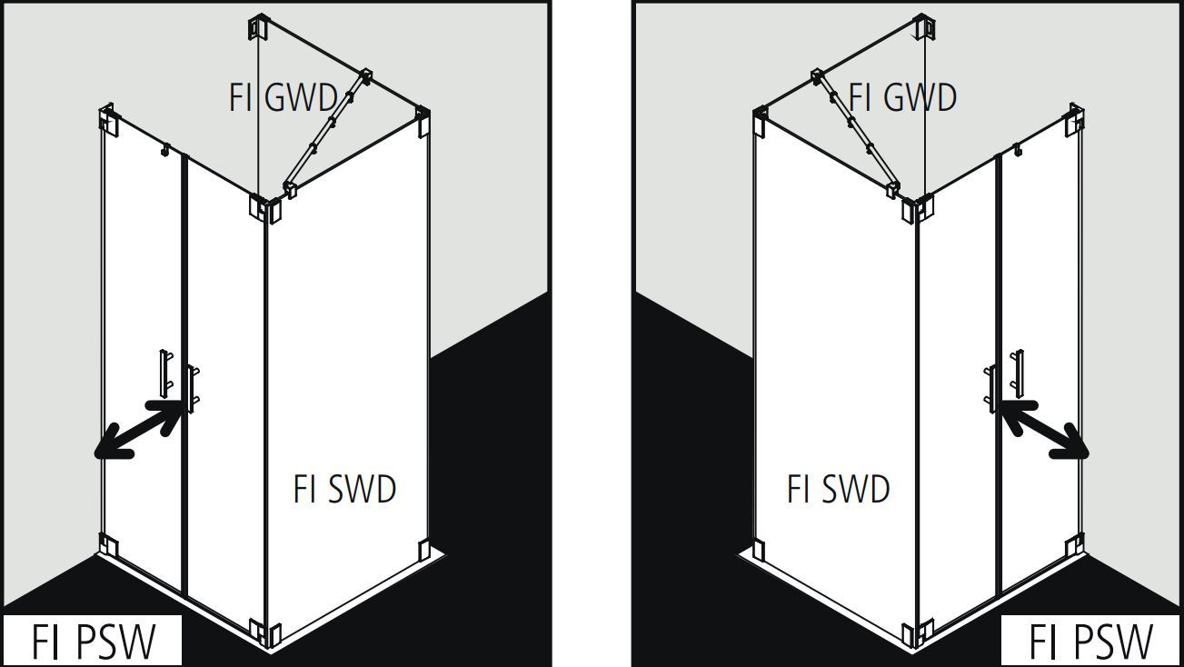 Душевая кабина Kermi Filia в угол или пристенная FI PSW схема 2