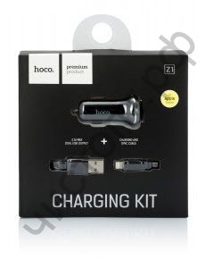 АЗУ HOCO Z1 2 USB 2100mA пластик с кабелем для Apple 8 pin чёрный