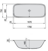 Ванна Hoesch SINGLEBATH UNO 176x75 3687 схема 2