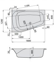 Ванна с левосторонним и правосторонним исполнением Hoesch SPECTRA 3666 / 3667 180x120 схема 1