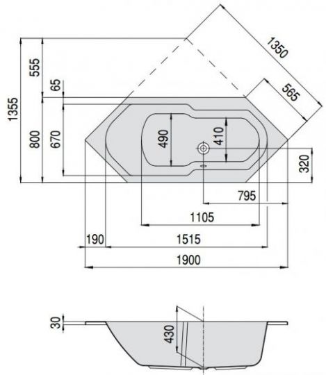 Ванна Hoesch ARICA 190x80 5573 схема 1