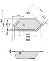 Шестиугольная ванна Hoesch SCELTA  арт: 3672  200x90 слив слева схема 2