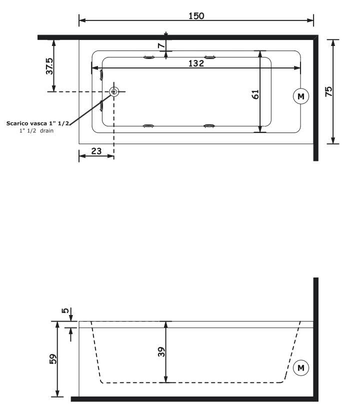 Гидромассажная ванна Gruppo Treesse Quadra 150x75 V070 ФОТО