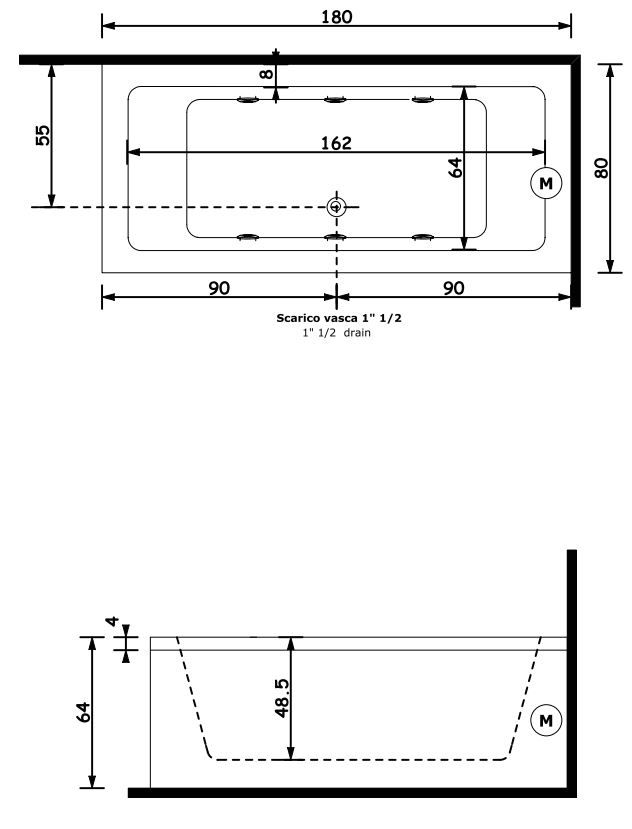 Гидромассажная ванна Gruppo Treesse Quadra 180x80 V078 ФОТО