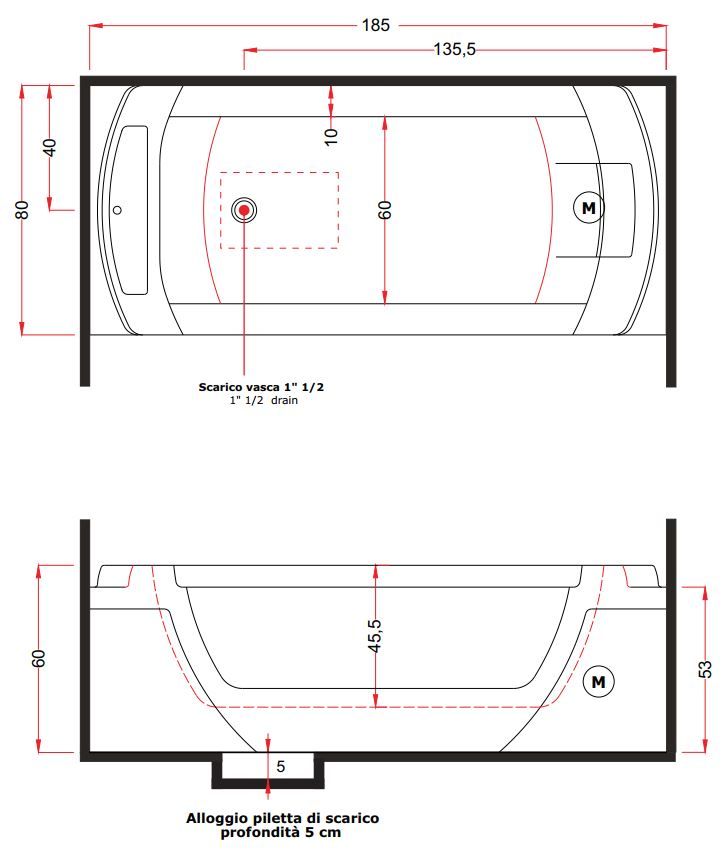 Стеклянная ванна с гидромассажем Gruppo Treesse Vision V137 / V138 180х80 ФОТО