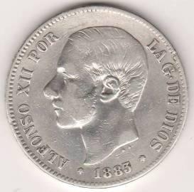 5 песет 1883 г. Испания