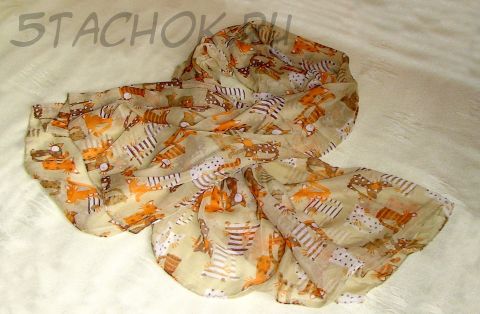 Шарф-шаль "Мультяшные котики" оранжевого цвета