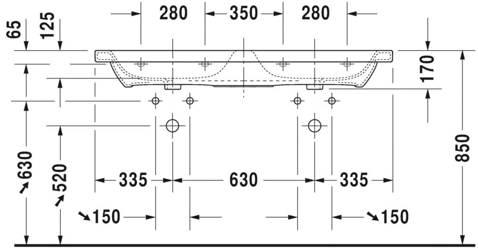 Раковина Duravit DuraStyle Двойная 130х48 233813 ФОТО