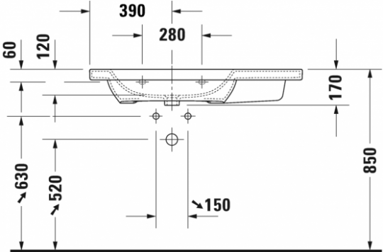 Раковина Duravit DuraStyle асимметричная 100х48 232510 ФОТО