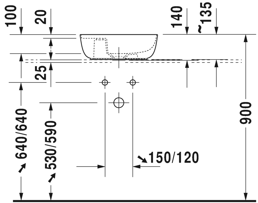 Раковина Duravit Luv Встраиваемая шлифованная 42х27 038142 схема 2