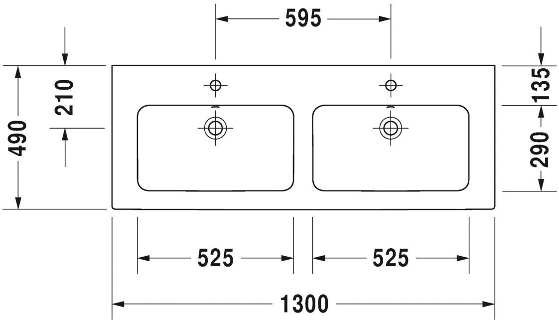 Раковина Duravit ME by Starck Двойная 130х49 233613 схема 1