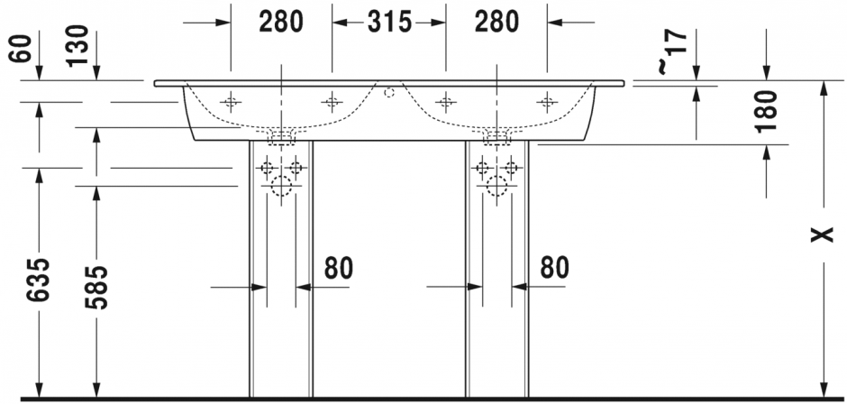 Раковина Duravit ME by Starck Двойная 130х49 233613 ФОТО