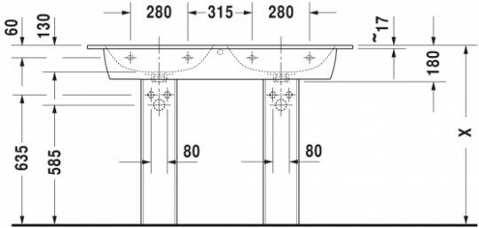 Раковина Duravit ME by Starck Двойная 130х49 233613 схема 3