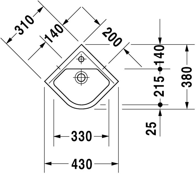 Раковина Duravit Starck 3 угловая 43х38 075244 ФОТО