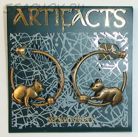 Серьги-кольца гвоздики "Котята и мячики" бронзу