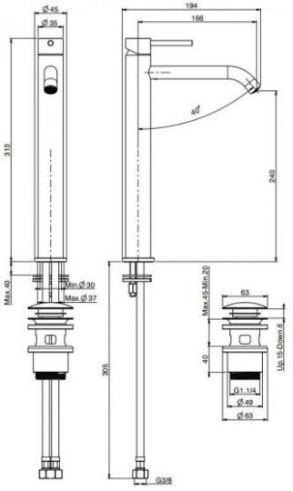 Fima carlo frattini Spillo steel смеситель для раковины F3071/HINOX схема 1