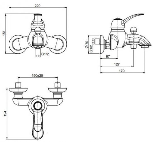 Смеситель без душевого комплекта Fima carlo frattini Lamp/Bell F3304/1 настенный ФОТО