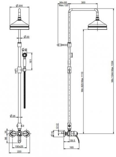 Fima - carlo frattini Lamp/Bell стойка душевая с тропическим душем F3305/2 схема 1