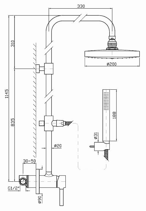 Душевая стойка Zucchetti Pan с тропическим душем ZP6054 схема 1