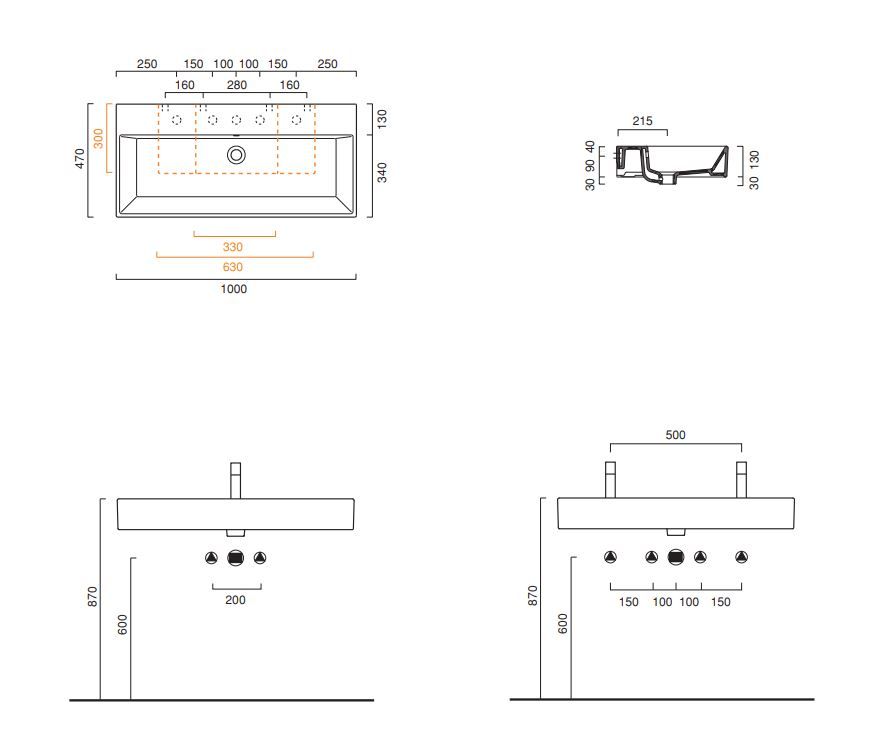 Раковина Catalano Premium 110VP00 100х47 схема 1