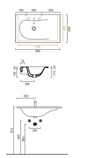 Раковина Catalano Impronta 180IM00 80х50 схема 1