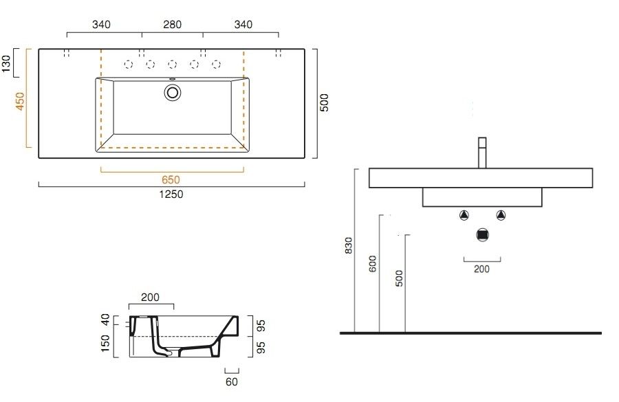 Раковина Catalano Zero 1125DO00 125х50 схема 1