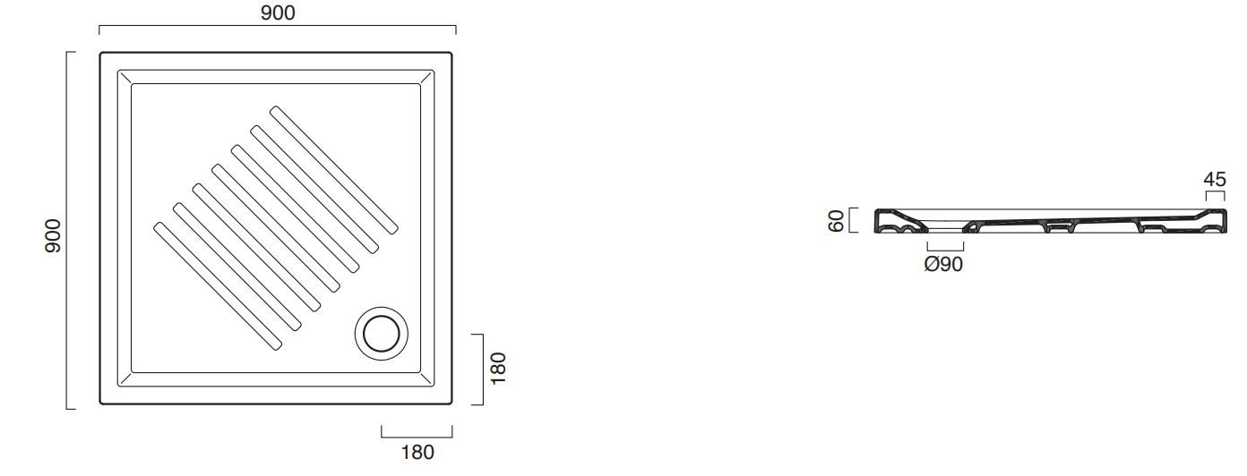 Поддон для душа Catalano 19090H600 90х90 схема 1