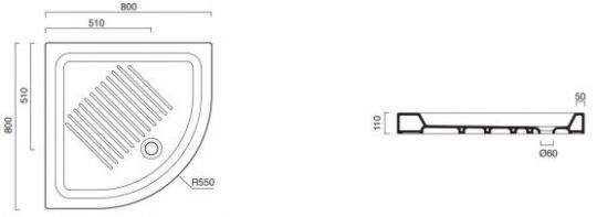 Поддон для душа четверть круга Catalano 18080A00 80х80 схема 1