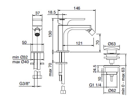 Treemme Hask смеситель для биде 6A20 схема 1