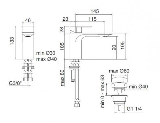 Treemme Ran смеситель для раковины 2210 схема 1