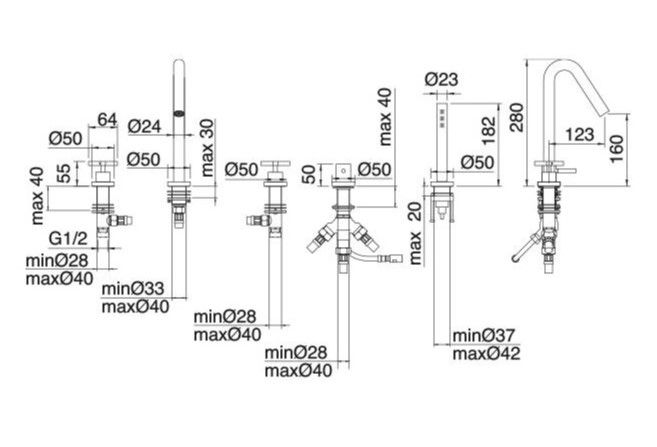 Смеситель для ванны и душа Treemme Line 1006 схема 1