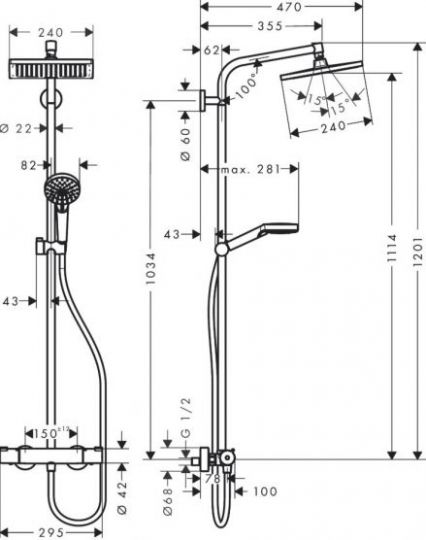 Душевая система Hansgrohe Crometta E Showerpipe 240 1jet 27271000 ФОТО