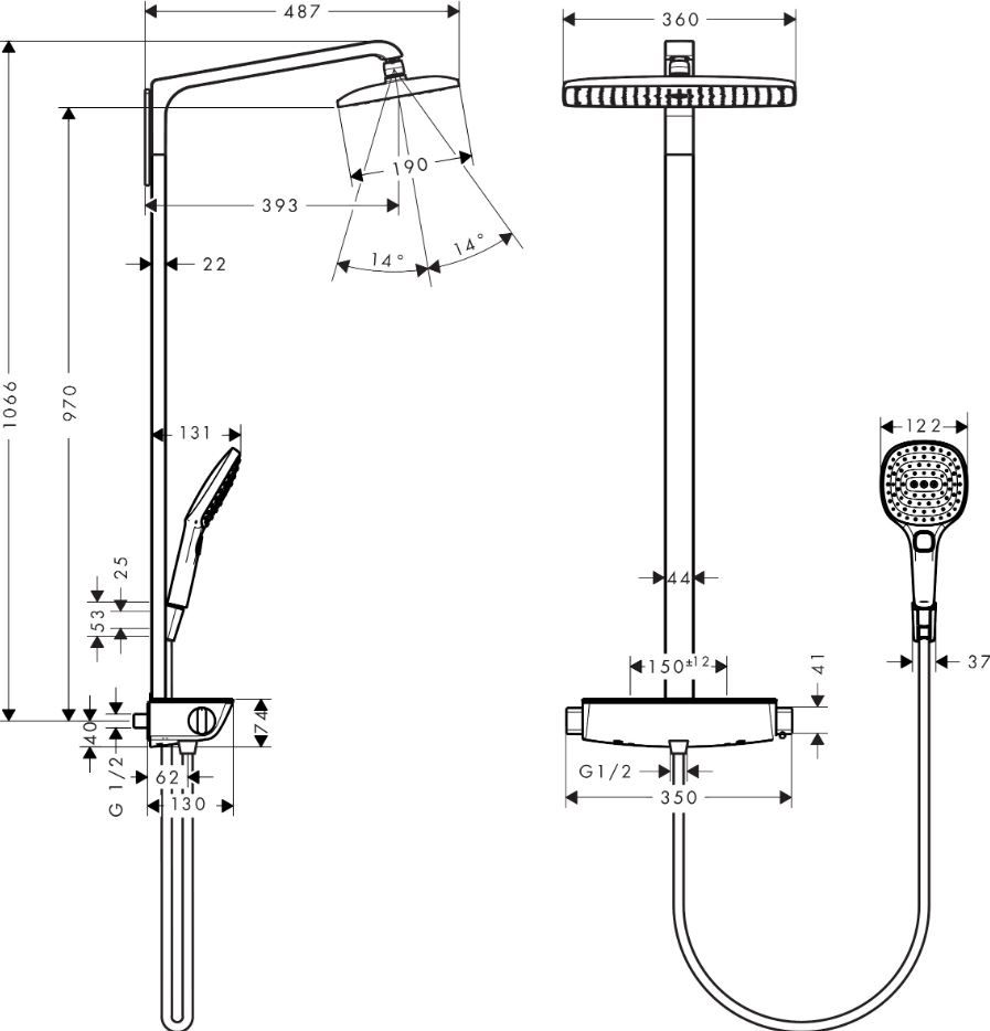 Душевая система Hansgrohe Raindance E Showerpipe 360 1jet 27112 ФОТО