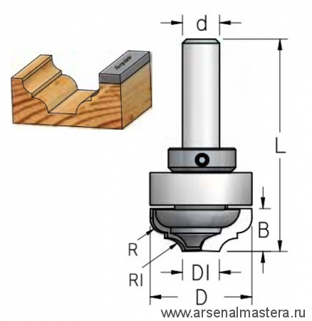 Фреза врезная профильная с подшипником 35 x 14 x 66 x 12 R5.5 WPW DM35002