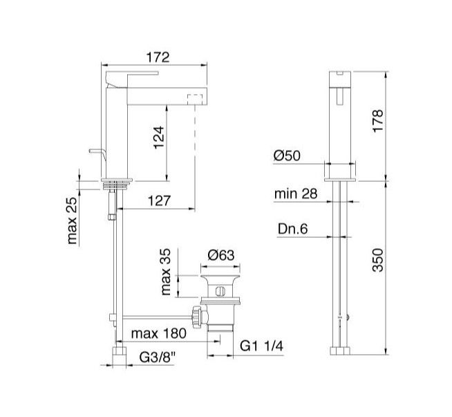 Смеситель для раковины Treemme Time 5110TL схема 2