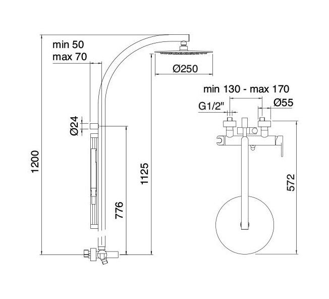 Душевая стойка Treemme Xero с тропическим душем 6260 схема 1