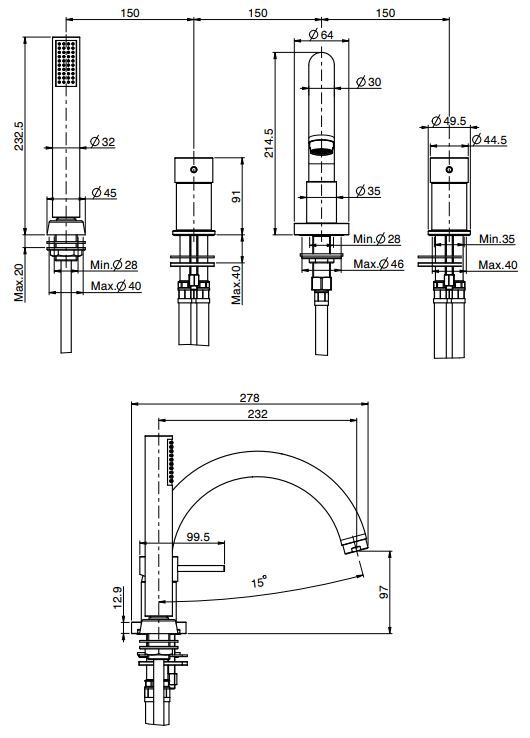 Смеситель для ванны и душа Fima carlo frattini Spillo Tech F3044G ФОТО