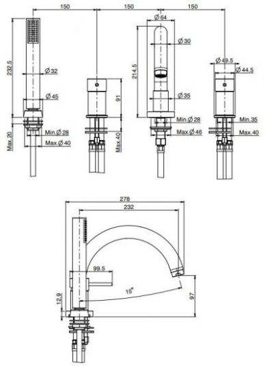 Смеситель для ванны и душа Fima carlo frattini Spillo Tech F3044G ФОТО