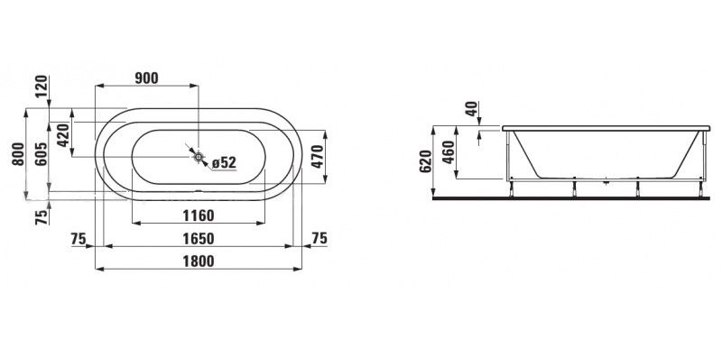 Laufen Laufen Solutions 2.2451. ванна 180 см 80 см схема 1