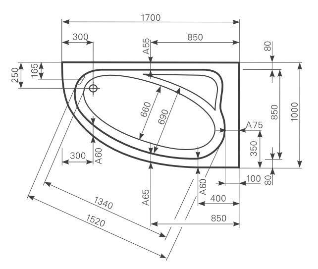 Ванна Mauersberger 1217000101 Aspera 170x100 схема 1